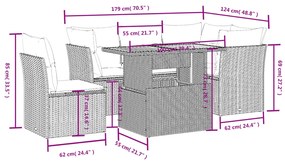5 pcs conjunto de sofás p/ jardim com almofadões vime PE bege