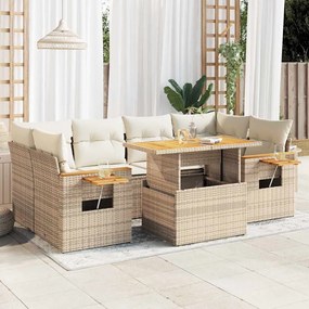 vidaXL 7 pcs conjunto sofás jardim com almofadões vime PE/acácia bege