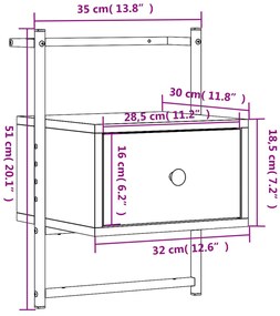 Mesa cabeceira parede 35x30x51cm deriv. madeira cinzento sonoma