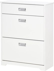 Sapateira com 2 gavetas rebatíveis, prateleira ajustável + 1 gaveta com capacidade para até 16 pares, 70 L x 29 L x 92 A, Branco