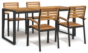 vidaXL Conj. jantar p/ jardim 5 pcs madeira de acácia maciça e metal