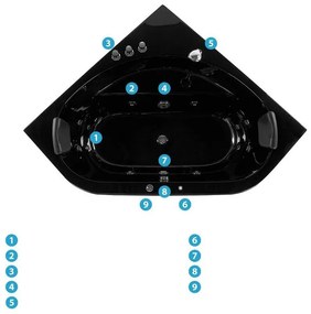 Banheira de hidromassagem de canto em acrílico preto com LED 140 x 140 cm MEVES Beliani