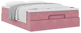 Estrutura de cama otomana com colchão 140x200 cm veludo rosa