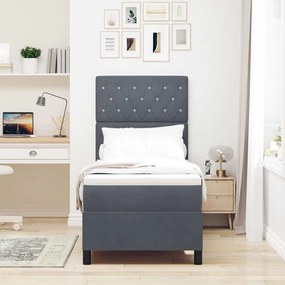 Cama Box Spring com Colchão &amp; LED Cinza Escuro 80x200 cm Veludo