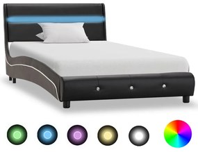 vidaXL Estrutura de cama c/ LEDs 90x200 cm couro artificial preto