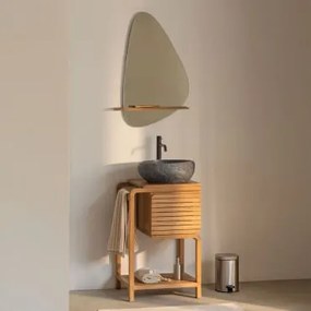 Conjunto De Móveis De Banheiro Em Madeira De Teca Bradley Irregular Em Cimento Preto ↔︎40 Cm Fedro & Irregular Com Prateleira - Sklum