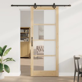 Conjunto de Porta Deslizante com Hardware vidaXL 'ORKDAL'Madeira Sólida e Vidro