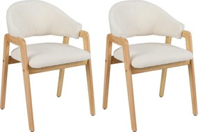 Conjunto de 2 cadeiras de jantar com assento acolchoado e encosto curvo ergonómico, estrutura em madeira de borracha branca e natural