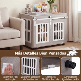 Gaiola para cães com mesa auxiliar interior e porta de correr 80 x 56 x 62,5 cm, para animais de médio e grande porte, com capacidade para 30 kg Cinze