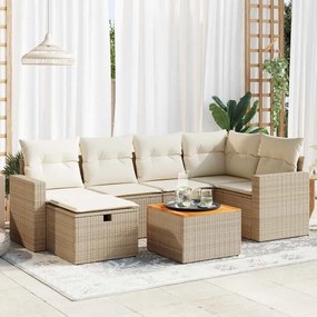 vidaXL 7 pcs conjunto de sofás p/ jardim com almofadões vime PE bege