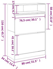 Sapateira c/ 2 gavetas articuladas 80x34x116 cm branco