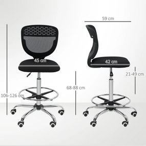 Cadeira de escritório ergonómica em malha 59 x 59 x 106-126 cm, cadeira de desenho, altura e apoio para os pés ajustáveis, preta