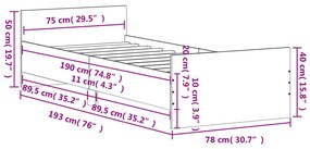 Estrutura de Cama Moona - 75x190 cm - Cinzento - Design Moderno