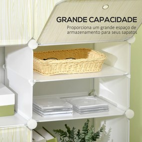 Armário Modular de Plástico Armário com 12 Cubos Organizadores de Sapatos Roupas Brinquedos 125x32x125cm Branco e Natural