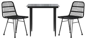 3 pcs conjunto de jantar para jardim vime PE preto