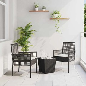 Conjunto de Bistro de Jardim 3 Peças com Almofadas Preto Rattan Sintético