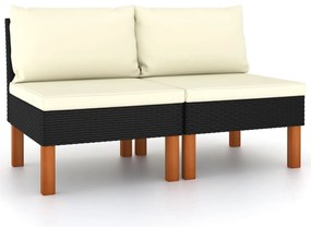 Sofás de centro 2 pcs vime PE e madeira de eucalipto maciça