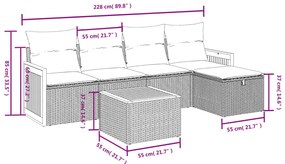 6 pcs conjunto sofás de jardim com almofadões vime cinzento