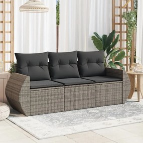 vidaXL 3 pcs conjunto sofás de jardim c/ almofadões vime PE cinzento