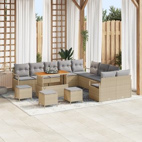 Conjunto de Sofá de Jardim vidaXL com 14 peças e almofadas bege em vim