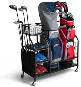 Estante para sacos de golfe Estante dupla para sacos de golfe com rodas universais bloqueáveis Suporte para tacos de golfe 95 x 40 x 94 cm