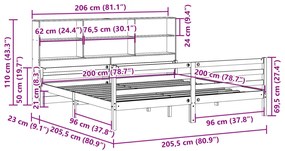 Cama com estante sem colchão 200x200 cm pinho maciço branco