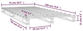 Cama de paletes pequena de solteiro 75x190cm pinho maciço cinza