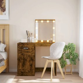 Toucador Enza com Espelho e Luzes LED - Madeira Rústica - Design Moder