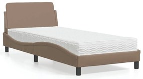 vidaXL Cama com colchão Dover 90x190 cm couro artificial cappuccino
