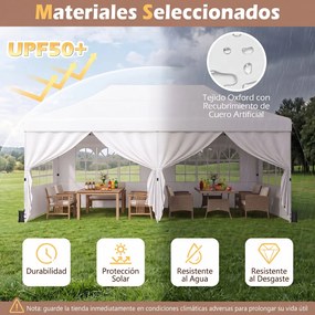 Tenda de Jardim Dobrável com 6 pesos, 600 x 300 x 310 cm, 4 Paredes Laterais Removíveis, Branco
