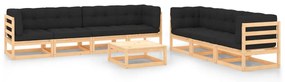 8 pcs conjunto lounge de jardim c/ almofadões pinho maciço