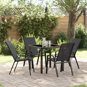 Conjunto de Jantar de 5 Peças vidaXL Preto Textilene e Aço