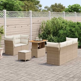 Conjunto de Sofá de Jardim com 8 Peças e Almofadas Bege em Rattan Sint