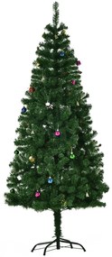 HOMCOM Árvore de Natal Artificial 180cm Ignífugo com 624 Ramos 48 Decorações Folhas de PVC e Suporte Metálico Verde