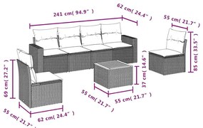 7 pcs conjunto de sofás p/ jardim c/ almofadões vime PE preto