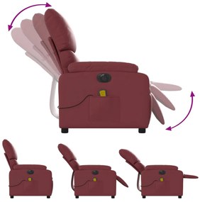 Poltrona massagens reclin. elétrica couro artif. vermelho-tinto