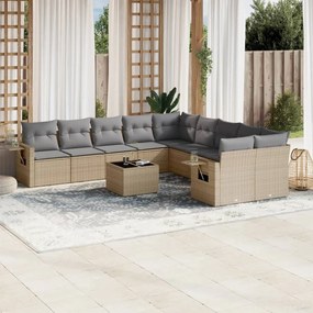 11 pcs conjunto sofás de jardim c/ almofadões vime PE bege