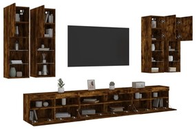 vidaXL 7 pcs conj. móveis de parede p/ TV c/ luzes LED carvalho fumado