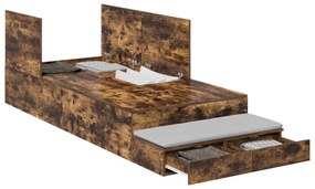 Estrutura de Cama Armazenamento Carvalho Fumado 90x190 cm