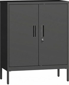 HOMCOM Armário de Escritório Metálico, 80 x 40 x 100 cm, Móvel de Arrumação, Fechadura, 2 Portas e 2 Prateleiras Reguláveis, Preto | Aosom Portugal