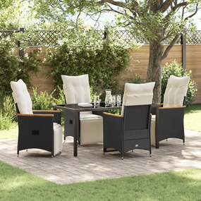 vidaXL Conjunto de Jantar de Jardim de 5 Peças com Almofadas de Rattan Polimérico Preto