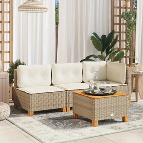 vidaXL Sofá de jardim sem braços com almofadões vime PE bege