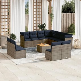 vidaXL 12 pcs conjunto sofás p/ jardim c/ almofadões vime PE cinzento