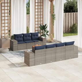 vidaXL 8 pcs conjunto sofás p/ jardim c/ almofadões vime PE cinzento