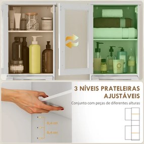 Coluna Casa de Banho com Porta de Vidro Prateleiras Ajustáveis Gaveta para Espaços Pequenos 40x31x170 cm Branco