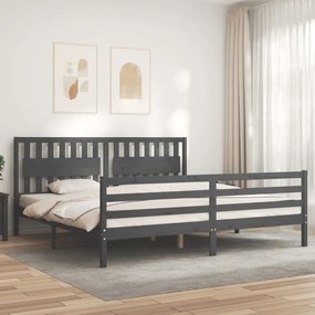 vidaXL Estrutura de cama com cabeceira 200x200 cm madeira maciça cinza