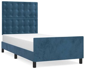 Estrutura de cama c/ cabeceira 100x200 cm veludo azul-escuro