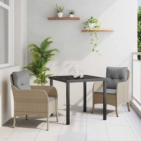 vidaXL Conjunto de Jantar de Jardim 3 Peças com Almofadas Bege de Vime Poliéster