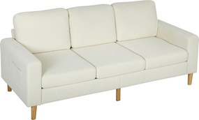 HOMCOM Sofá 3 Lugares em Veludo Cotelê com Assento de Molas 192x80x84,5 cm Bege | Aosom Portugal