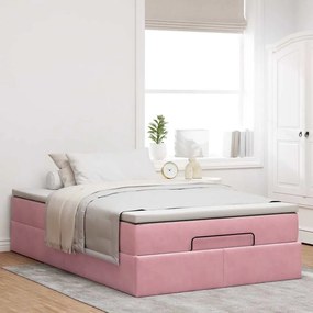 Estrutura de cama otomana com colchão 120x200 cm veludo rosa